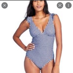 Kona Sol Blue and White Checkered One Piece Swimsuit